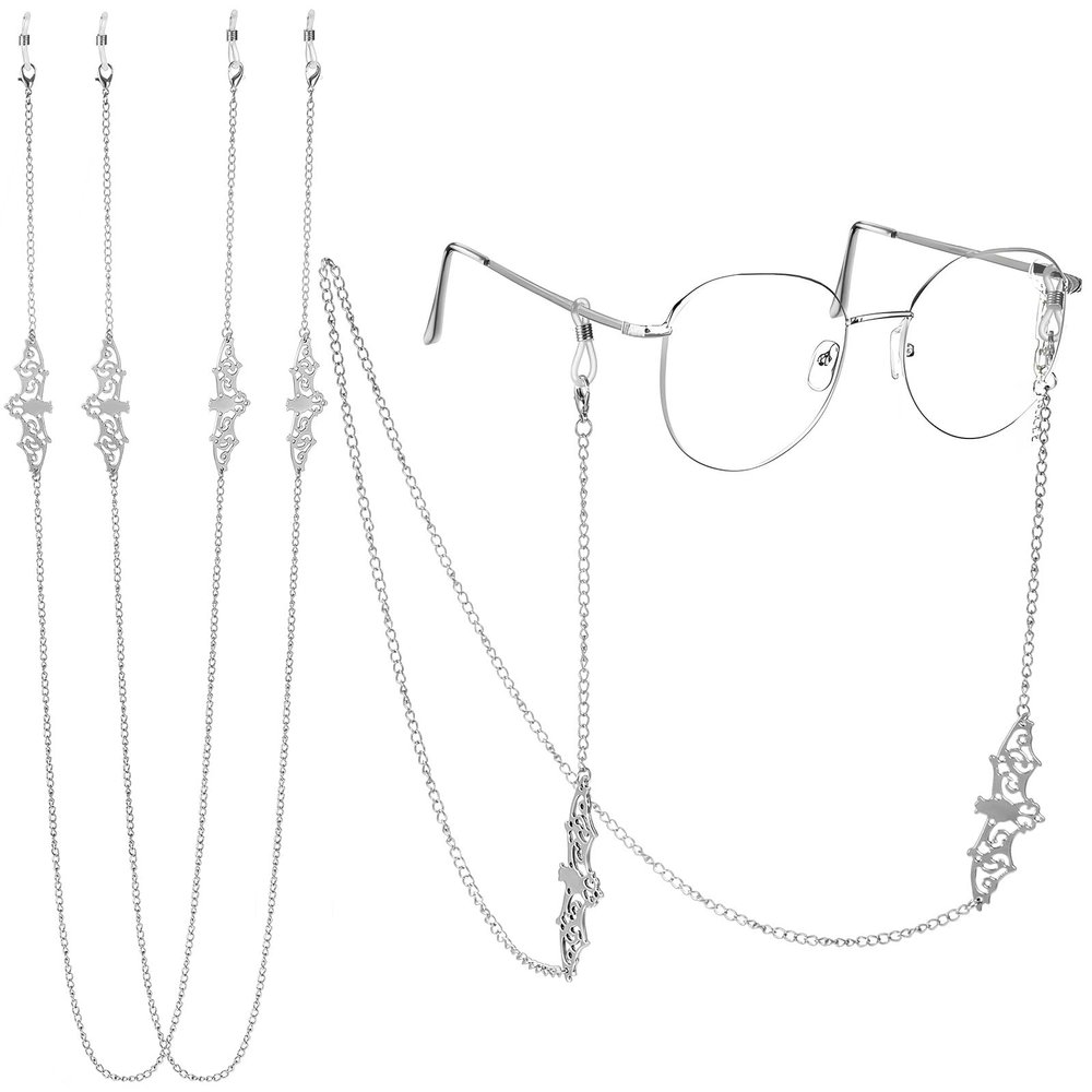 Frienda 2 Pieces Glass Chains Bat Goth Sunglasses Eyeglass Eyewear Lanyard Halloween Party Accessories for Women Men(Silver)