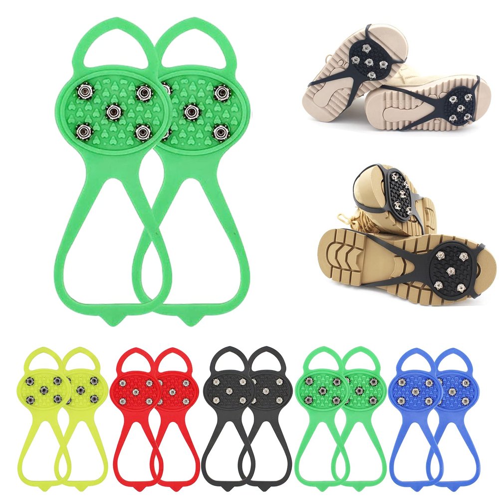 Universal Non-Slip Gripper Spikes, 2026 Upgrade Universal Gripper Spikes Non Slip Shoe Grips, Traction Cleats Ice Snow Grips Anti Slip Silicone for Hiking Walking Climbing FishingGreen, Child