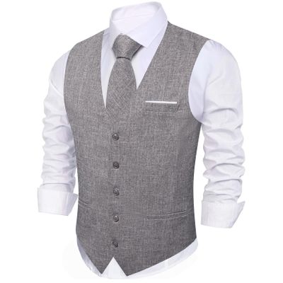 Barry.Wang Mens Plaid Suit Waistcoat Wool Blend Tailored Collar/V-neck 3 Pocket Check Vest Formal/Leisure