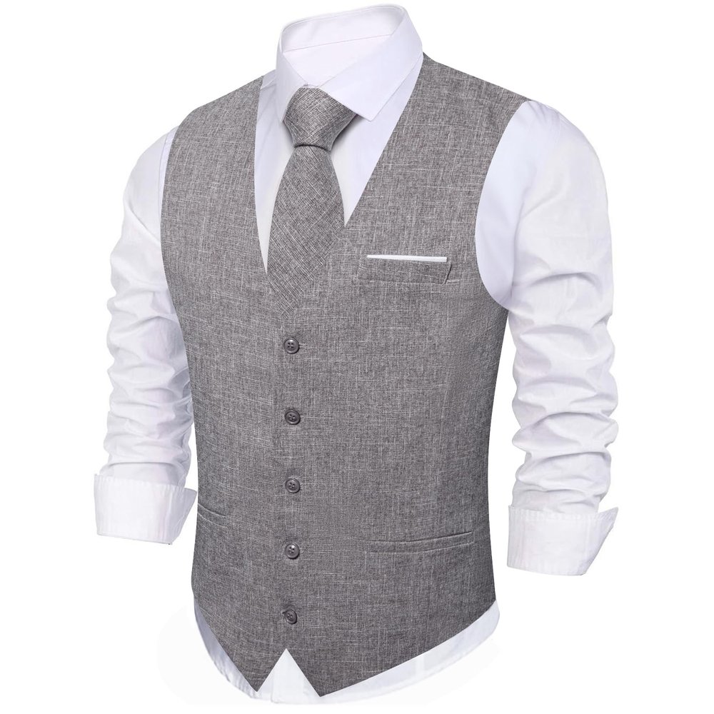 Barry.Wang Mens Plaid Suit Waistcoat Wool Blend Tailored Collar/V-neck 3 Pocket Check Vest Formal/Leisure