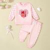 BeQeuewll Baby Girl Valentines Day Outfit Long Sleeve Heart Checkerboard Print Sweatshirt Plaid Pants 2Pcs Valentine Clothes (Mini Pink, 0-6 Months) view 2