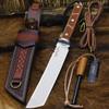 BA-KOR 7mm 9CR18MOV steel (15.6IN) sandalwood handle full Tang fixed knife+scabbard+(single shoulder strap)&(5.9IN) cerium igniter, suitable for outdoor hunting, camping, survival, EDC tool knife view 2