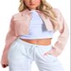 RomMoon Women's Cropped Jacket Casual Zip Up Long Sleeve Lapel Crop Tops Jackets Coat view 1