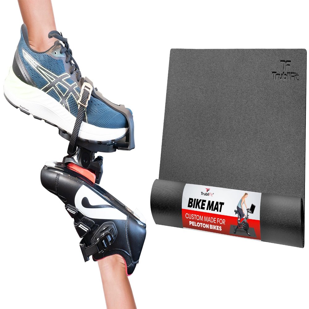 Exercise Bike Mat + Dual Function Toe Cages for Original Peloton Bike and Bike+ Bundle - Accessories for The Peloton Bikes