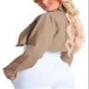 RomMoon Women's Cropped Jacket Casual Zip Up Long Sleeve Lapel Crop Tops Jackets Coat view 2