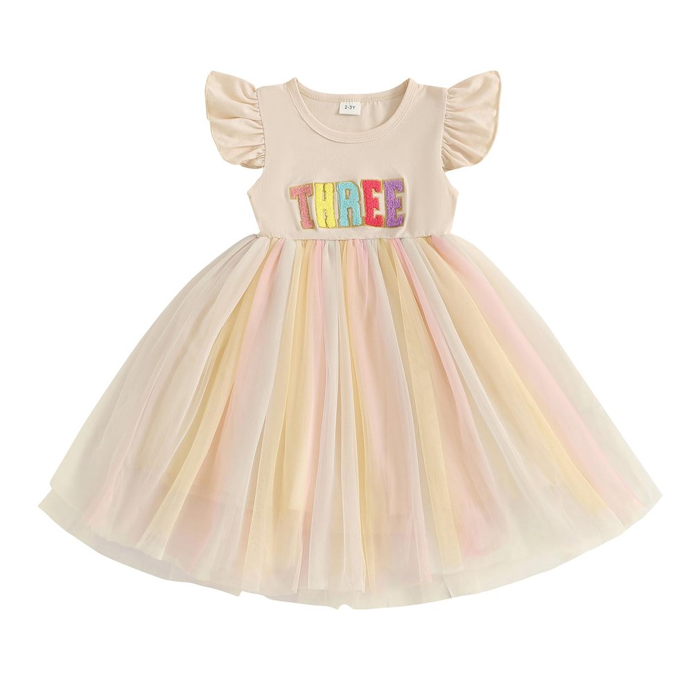 Baby Girls My 1st Birthday Outfits One Romper Two/Three Tutu Skirt Ruffle Embroidery Letter Summer Clothes(2-3 Years, Colorful-Three)