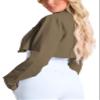 RomMoon Women's Cropped Jacket Casual Zip Up Long Sleeve Lapel Crop Tops Jackets Coat view 2
