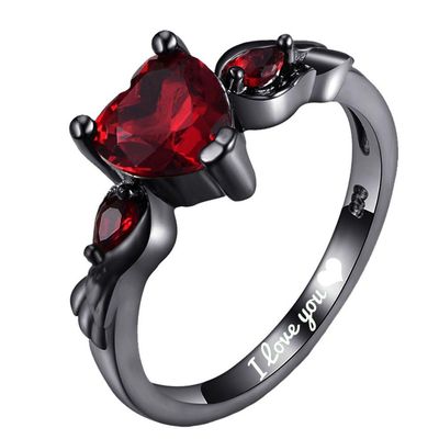 AKEL DOAP Custom Couple Rings Stainless Steel Promise Rings for Him and Her Red and Black Wedding Rings for Couples Set Personalized Heart CZ Engagement Rings for Women Celtic Dragon Titanium Rings For Men (Red-Women)