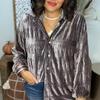 2024 New Women's Shirred Velvet Button Down Top, Velvet Button Down Top, Velvet, Comfy and Cute,Champagne Gray,L view 2