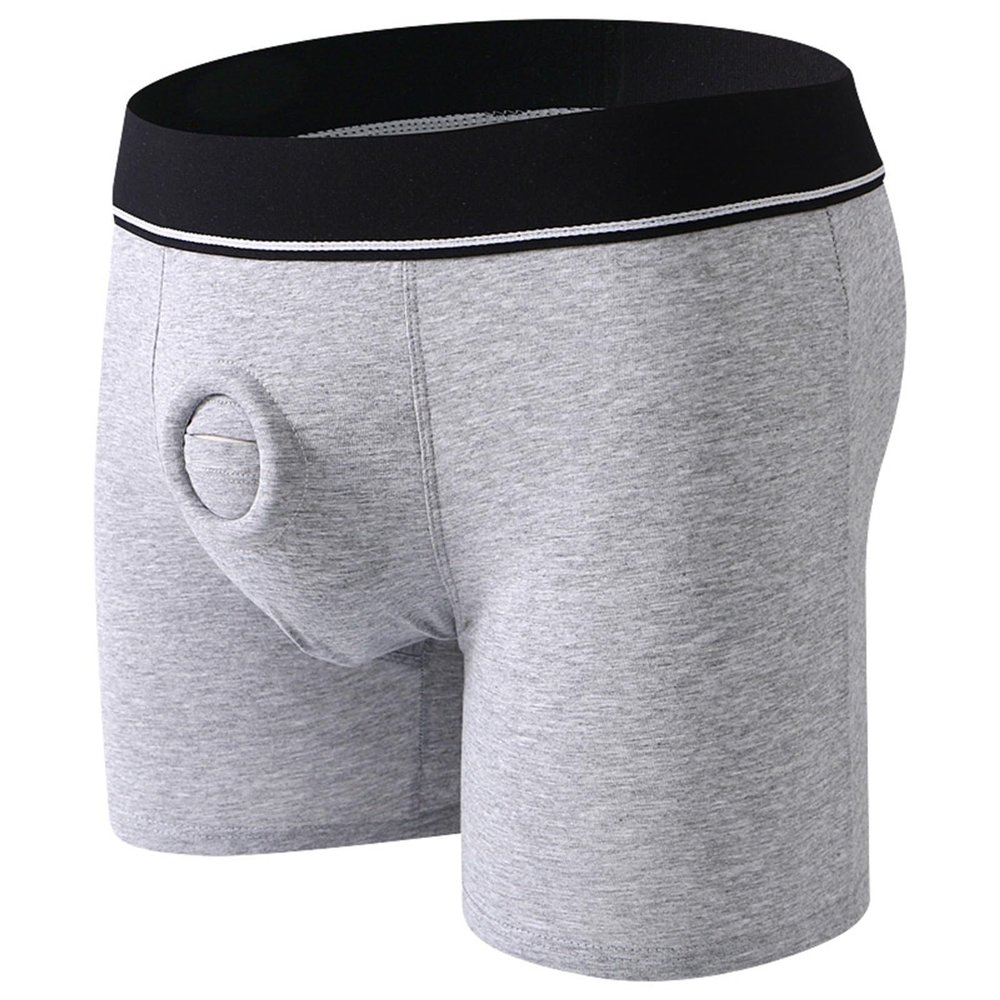 Men's Sexy Open Front Ring Boxer Briefs Hollow Pouch Trunks Underwear Cut Out Bikini Trunks Men's Undie Grey