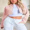 RomMoon Women's Cropped Jacket Casual Zip Up Long Sleeve Lapel Crop Tops Jackets Coat view 3