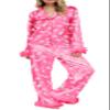 NUFIWI Womens Cozy Pajamas Feather Trim Satin Pajama Set Long Sleeve Button Top Santa Pj 2Piece Lounge Holiday Sleepwear(Nutcrackers Pink,S) view 1