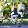 Mosener 26 Inch Women's Bike, 7 Speed Bicycle for Women with Basket & Lock, Beach Complete Cruiser Bike for Women, Womens Commuter Bicycle Lightweight City Bikes for Adults Ladies, Green view 2