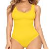 MANGOPOP Women's Tank Top Bodysuit Scoop Neck Sleeveless Body Suits Sexy U-Back Backless Going Out Tops, Yellow Medium view 1