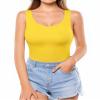 MANGOPOP Women's Tank Top Bodysuit Scoop Neck Sleeveless Body Suits Sexy U-Back Backless Going Out Tops, Yellow Medium view 2