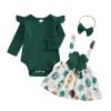 Christmas Baby Girl Outfit Newborn Cute Elk Fly Sleeve Romper Overall Dress Infant Girls Fall Winter Skirt Set (St Patricks Day Outfit, 3-6 Months) view 1