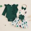 Christmas Baby Girl Outfit Newborn Cute Elk Fly Sleeve Romper Overall Dress Infant Girls Fall Winter Skirt Set (St Patricks Day Outfit, 3-6 Months) view 2