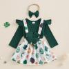 Christmas Baby Girl Outfit Newborn Cute Elk Fly Sleeve Romper Overall Dress Infant Girls Fall Winter Skirt Set (St Patricks Day Outfit, 3-6 Months) view 3
