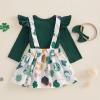 Christmas Baby Girl Outfit Newborn Cute Elk Fly Sleeve Romper Overall Dress Infant Girls Fall Winter Skirt Set (St Patricks Day Outfit, 3-6 Months) view 4