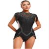 ranrann Lyrical Dance Costume for Women Sequin Rhinestones Tassel Leotard Latin Dance Bodysuit Black Small view 1