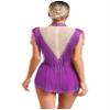 Xnihocha Shiny Rhinestones Lyrical Dance Leotard for Women Tassel Skirted Bodysuit for Performance Purple Small view 2
