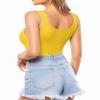 MANGOPOP Women's Tank Top Bodysuit Scoop Neck Sleeveless Body Suits Sexy U-Back Backless Going Out Tops, Yellow Large view 3