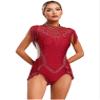 ranrann Lyrical Dance Costume for Women Sequin Rhinestones Tassel Leotard Latin Dance Bodysuit Burgundy X-Large view 1