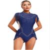 ranrann Lyrical Dance Costume for Women Sequin Rhinestones Tassel Leotard Latin Dance Bodysuit NavyBlue Small view 1