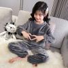 Autumn and Winter Solid Color Children's Flannel Home Clothes Set for Boys and Girls Outfits Size 6(1B-Grey, 6-7 Years) view 2
