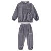 Autumn and Winter Solid Color Children's Flannel Home Clothes Set for Boys and Girls Outfits Size 6(1B-Grey, 6-7 Years) view 3