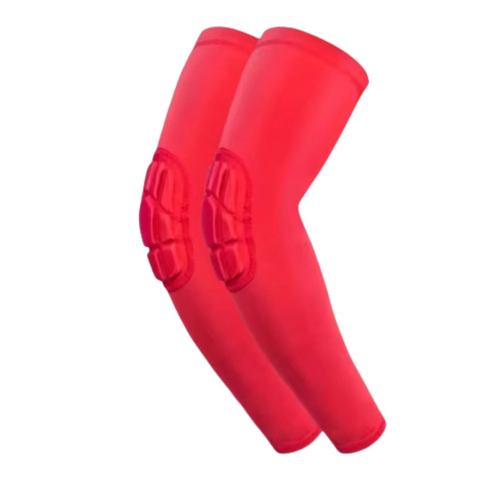 GDXTA Basketball Elbow Pads Compression Arm Sleeves, Collision Avoidance Padded Shooter Sleeves for Men Volleyball Baseball (Red,Medium)