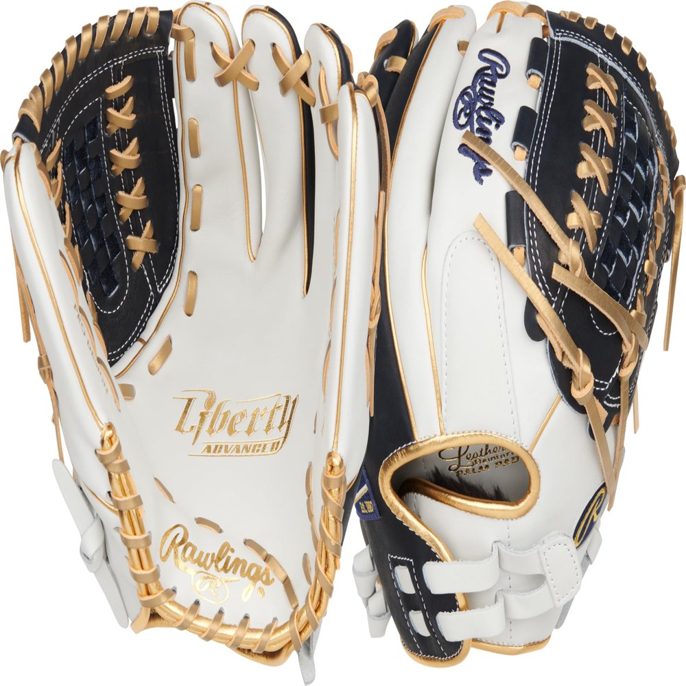 Rawlings | Liberty Advanced ColorSync Fastpitch Softball Glove | Right Hand Throw | 12.5" | Utility | X-Laced Basket Web | White/Navy/Gold