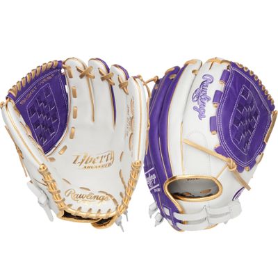 Rawlings | Liberty Advanced ColorSync Fastpitch Softball Glove | Right Hand Throw | 12" | Utility | Basket Web | White/Purple/Gold