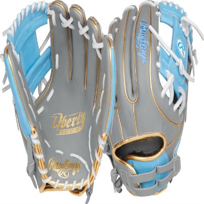 Rawlings | Liberty Advanced ColorSync Fastpitch Softball Glove | Right Hand Throw | 11.75" | Infield | Pro I Web | Grey/Columbia Blue/Gold
