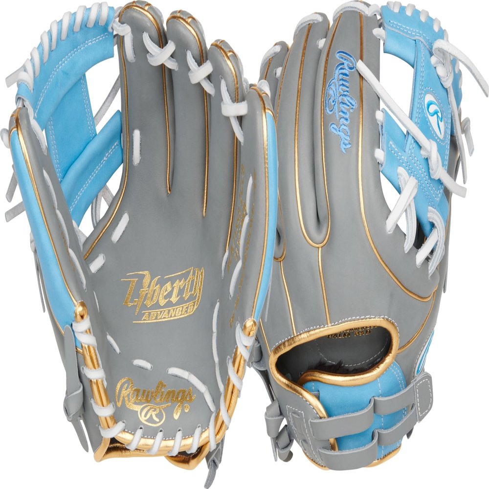 Rawlings | Liberty Advanced ColorSync Fastpitch Softball Glove | Right Hand Throw | 11.75" | Infield | Pro I Web | Grey/Columbia Blue/Gold