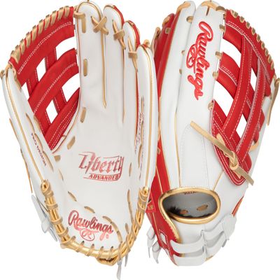 Rawlings | Liberty Advanced ColorSync Fastpitch Softball Glove | Left Hand Throw | 12.75" | Outfield | Pro H Web | White/Scarlet/Gold