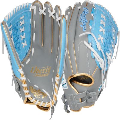 Rawlings | Liberty Advanced ColorSync Fastpitch Softball Glove | Right Hand Throw | 12.5" | Utility | X-Laced Basket Web | Grey/Columbia Blue/Gold