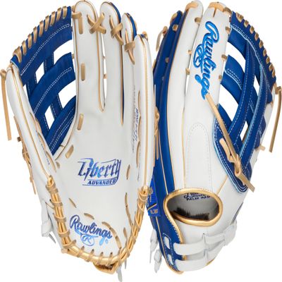 Rawlings | Liberty Advanced ColorSync Fastpitch Softball Glove | Left Hand Throw | 12.75" | Outfield | Pro H Web | White/Royal/Gold