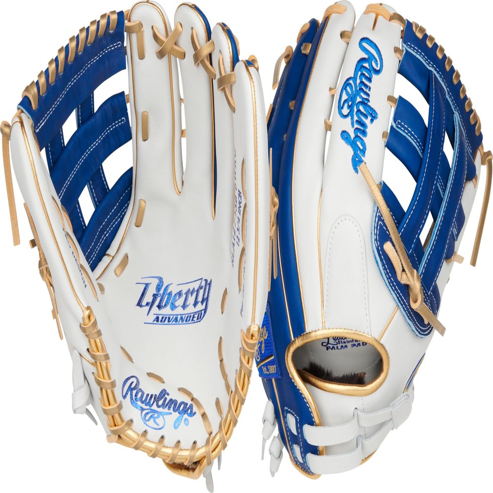 Rawlings | Liberty Advanced ColorSync Fastpitch Softball Glove | Left Hand Throw | 12.75" | Outfield | Pro H Web | White/Royal/Gold