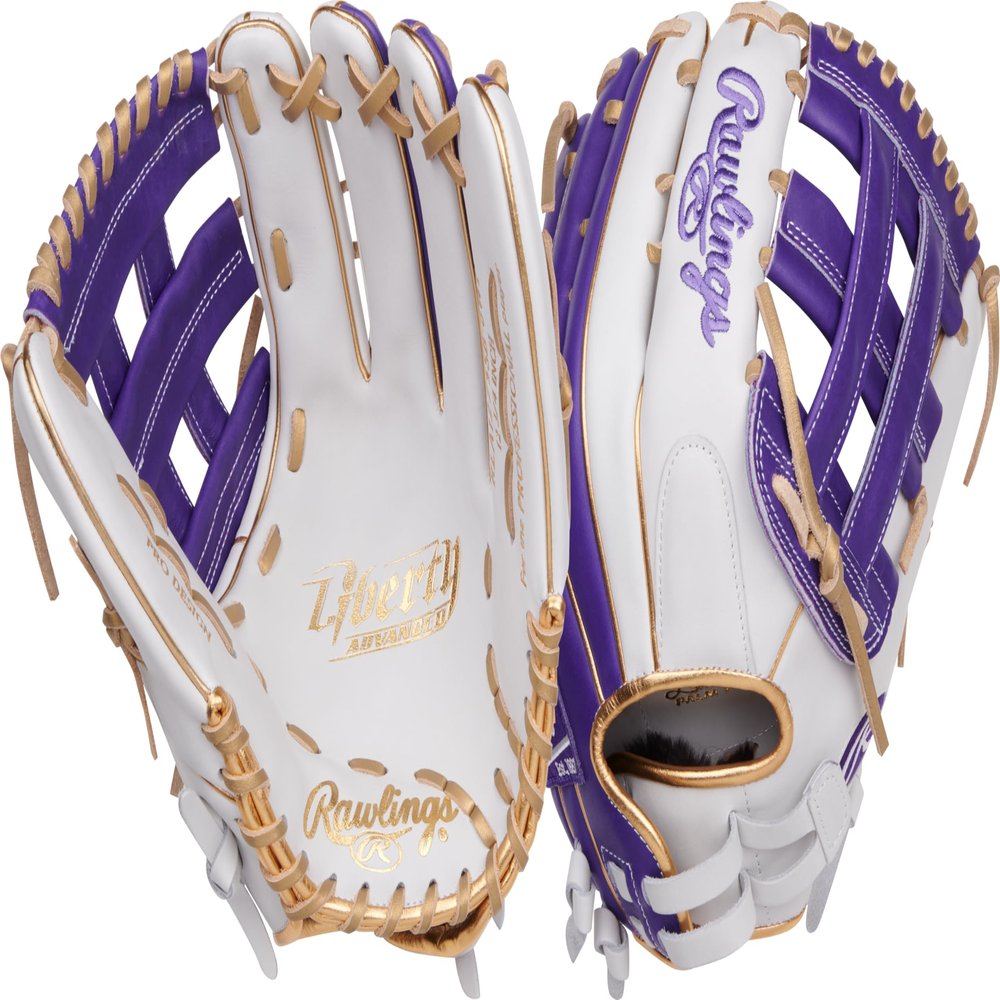 Rawlings | Liberty Advanced ColorSync Fastpitch Softball Glove | Left Hand Throw | 12.75" | Outfield | Pro H Web | White/Purple/Gold