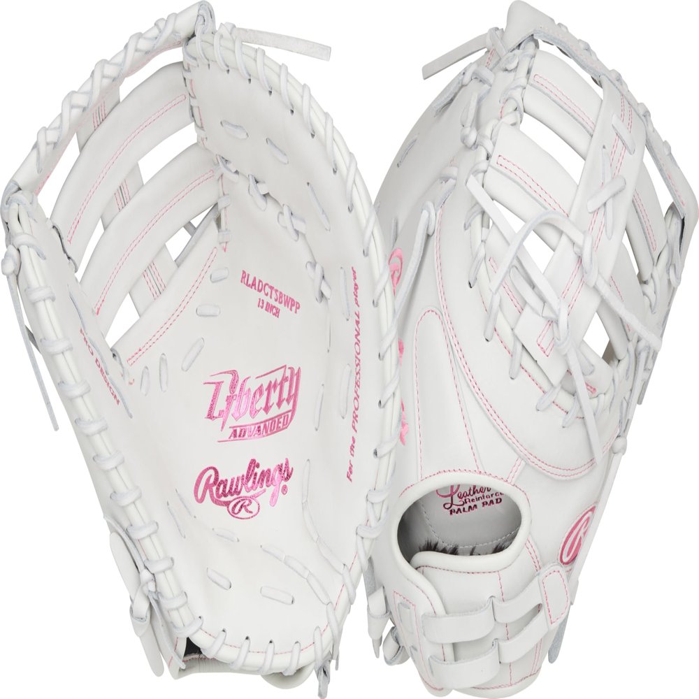 Rawlings | Liberty Advanced ColorSync Fastpitch Softball Glove | Left Hand Throw | 13" | First Base | Single Post, Double-Bar Web | White/Pink