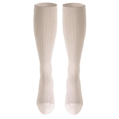 NuVein Men's Compression Socks, 15-20 mmHg Support, Dress Trouser Style, Over Calf Knee High, Tan, Large