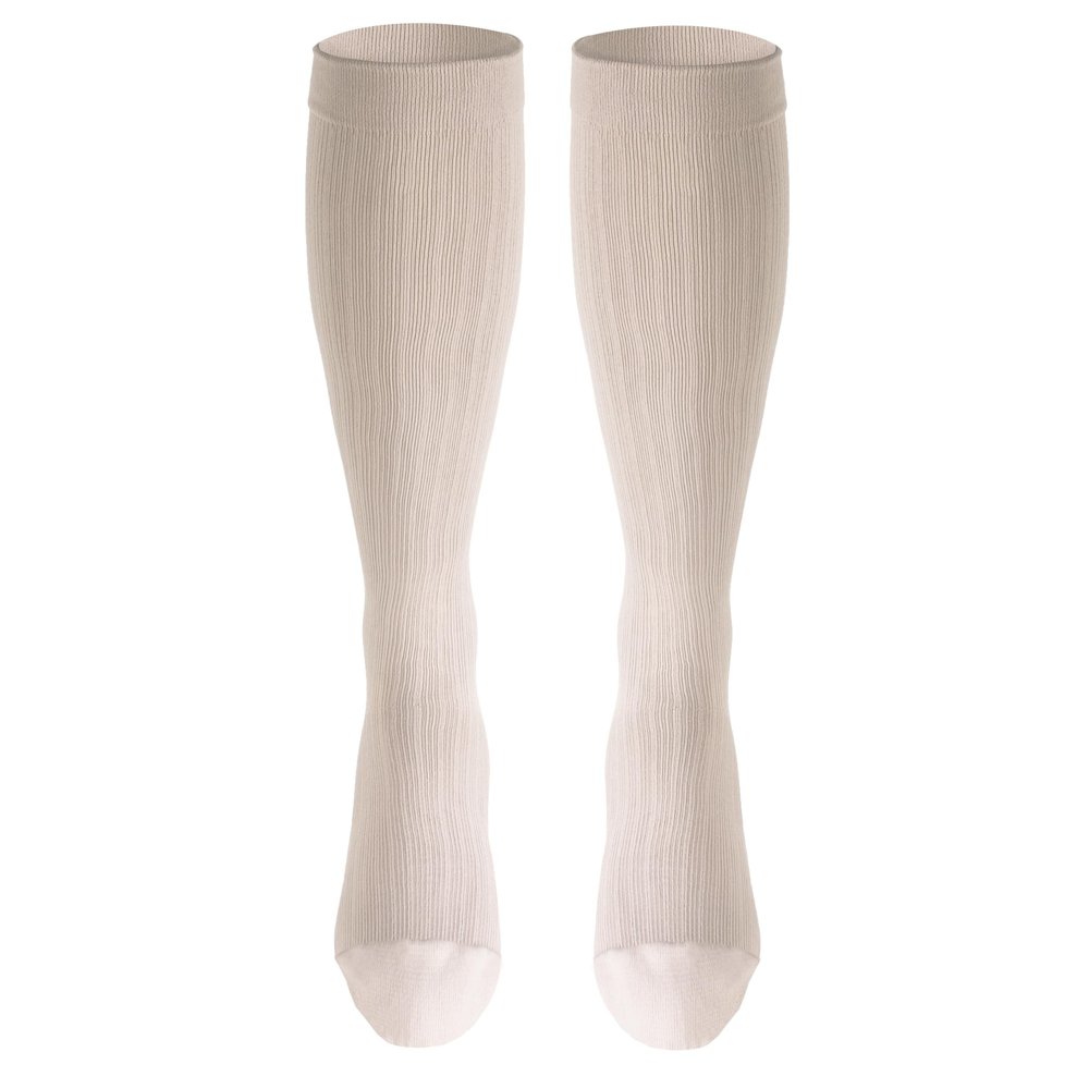 NuVein Men's Compression Socks, 15-20 mmHg Support, Dress Trouser Style, Over Calf Knee High, Tan, Large