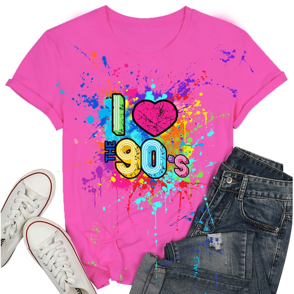 90s Shirts for Women I Love The 90S Tshirts Vintage 1990s Outfit for Party Gift Casual Short Sleeve Tops Rosepink