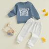 Aunties Bestie Baby Clothes Gender Neutral Baby Boy Girl Long Sleeve Sweatshirt Pullover Pant Fall Solid Color Outfit (M Navy, 12-18 Months) view 2