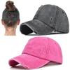 2 Packs Womens Ponytail Criss Cross Hat Baseball Cap Distressed Ponytail Hat High Messy Bun Trucker Ponycap