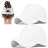 2 Packs Womens Ponytail Criss Cross Hat Baseball Cap Distressed Ponytail Hat High Messy Bun Trucker Ponycap White view 1