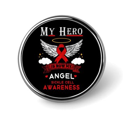 My Hero Is Now My Angel Sickle Cell Awareness Theme Round Metal Badge Lapel Pin,Stylish Patriotic Pattern Button Brooch Decorative Badges for Men Women