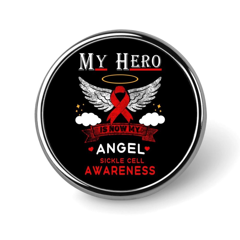 My Hero Is Now My Angel Sickle Cell Awareness Theme Round Metal Badge Lapel Pin,Stylish Patriotic Pattern Button Brooch Decorative Badges for Men Women