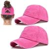 2 Packs Womens Ponytail Criss Cross Hat Baseball Cap Distressed Ponytail Hat High Messy Bun Trucker Ponycap Rose Red